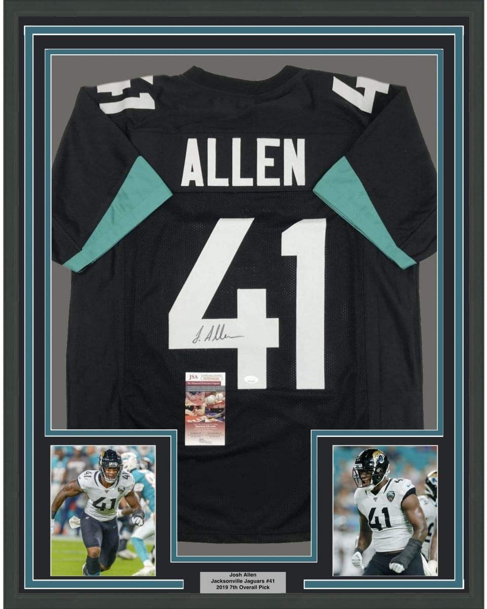 Framed Autographed/Signed Josh Allen 35x39 Jacksonville Black Football Jersey JSA COA