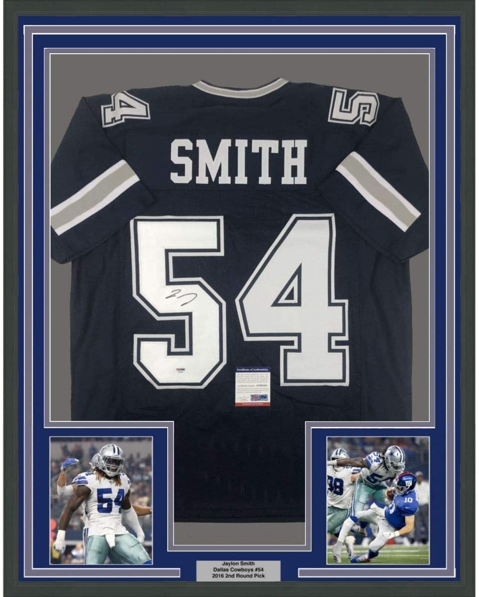 Framed Autographed/Signed Jaylon Smith 35x39 Dallas Dark Blue Football Jersey PSA/DNA COA