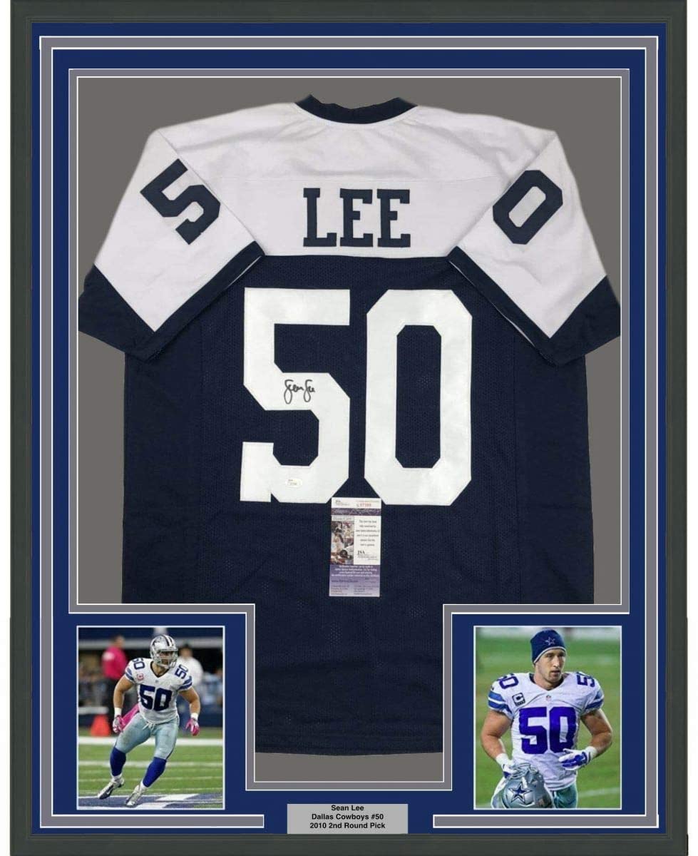 Framed Autographed/Signed Sean Lee 35x39 Dallas Thanksgiving Day Football Jersey JSA COA