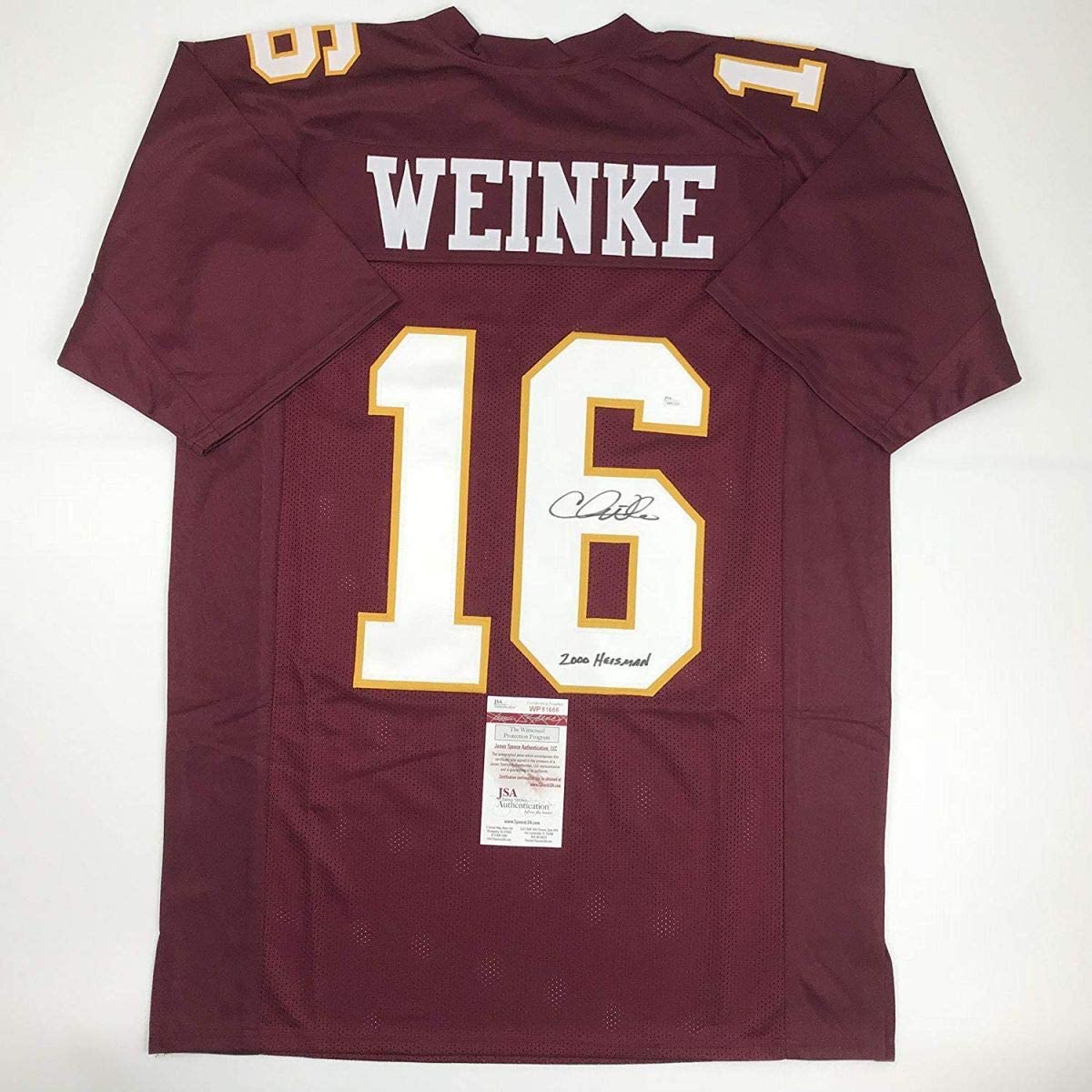 Autographed/Signed Chris Weinke 2000 Heisman Florida State FSU Maroon Football Jersey JSA COA