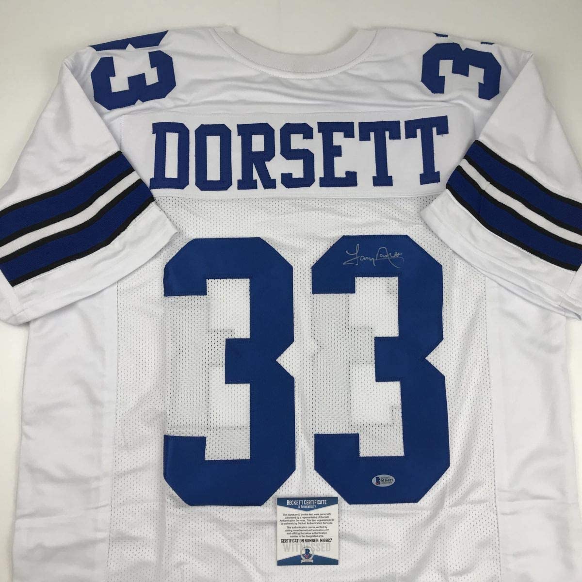 Autographed/Signed Tony Dorsett Dallas White Football Jersey Beckett BAS COA
