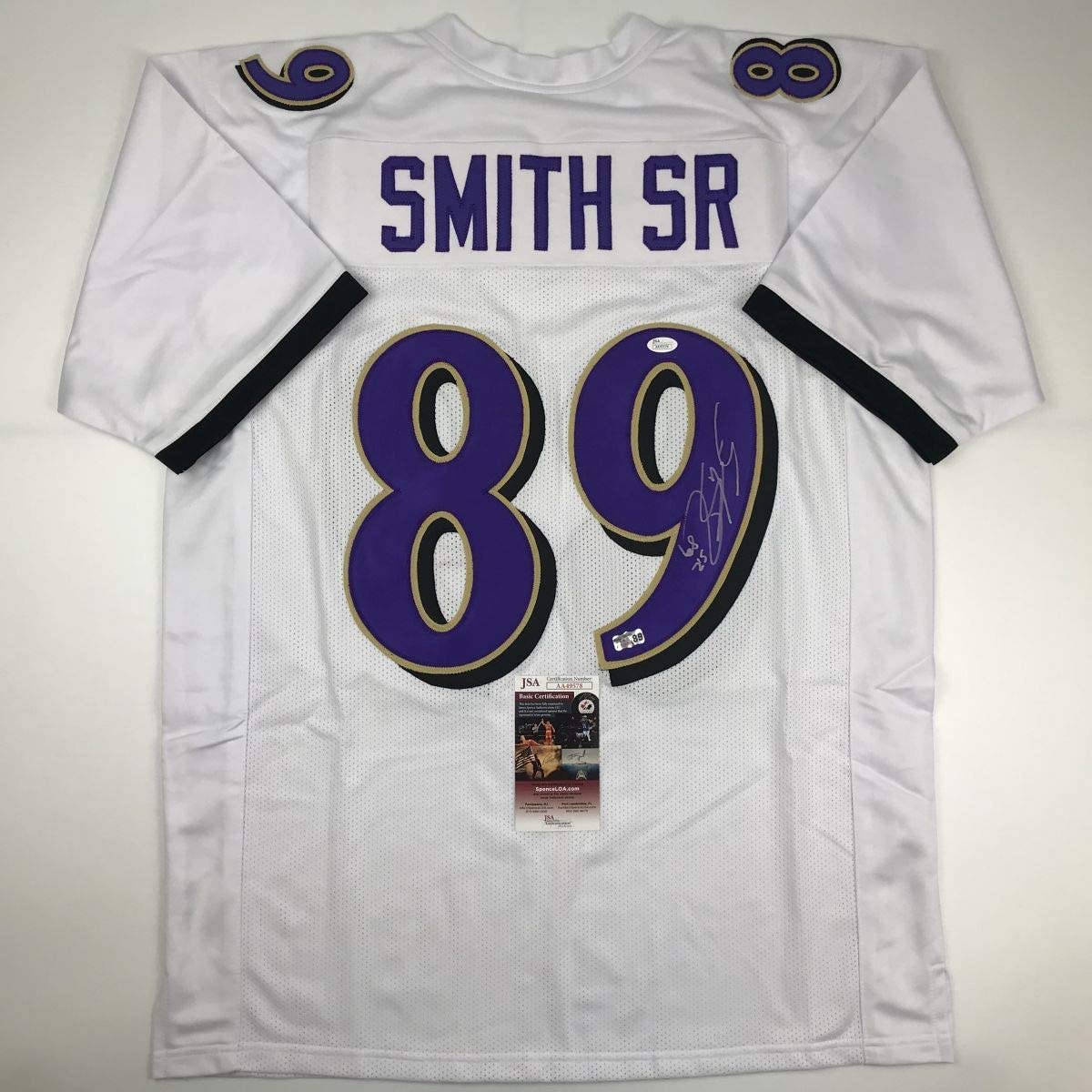 Autographed/Signed Steve Smith Sr. Baltimore White Football Jersey JSA COA