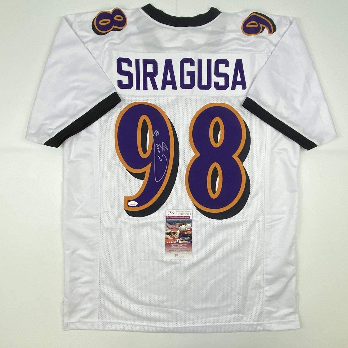 Autographed/Signed Tony Siragusa Baltimore White Football Jersey JSA COA