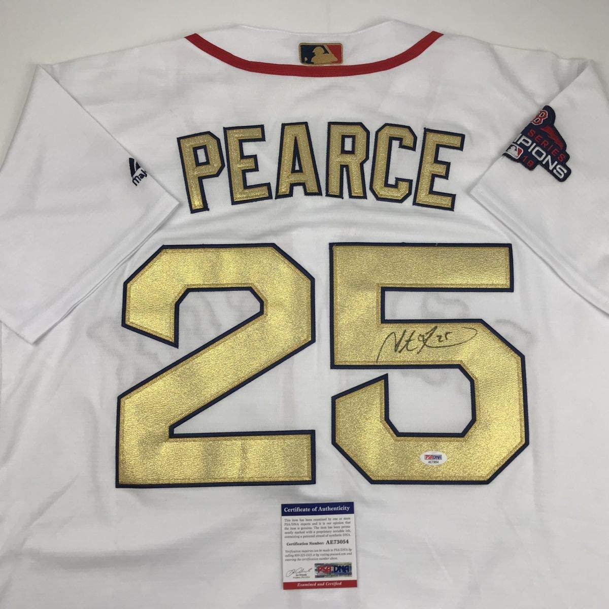 Autographed/Signed Steve Pearce Boston World Series MVP White Baseball Jersey PSA/DNA COA