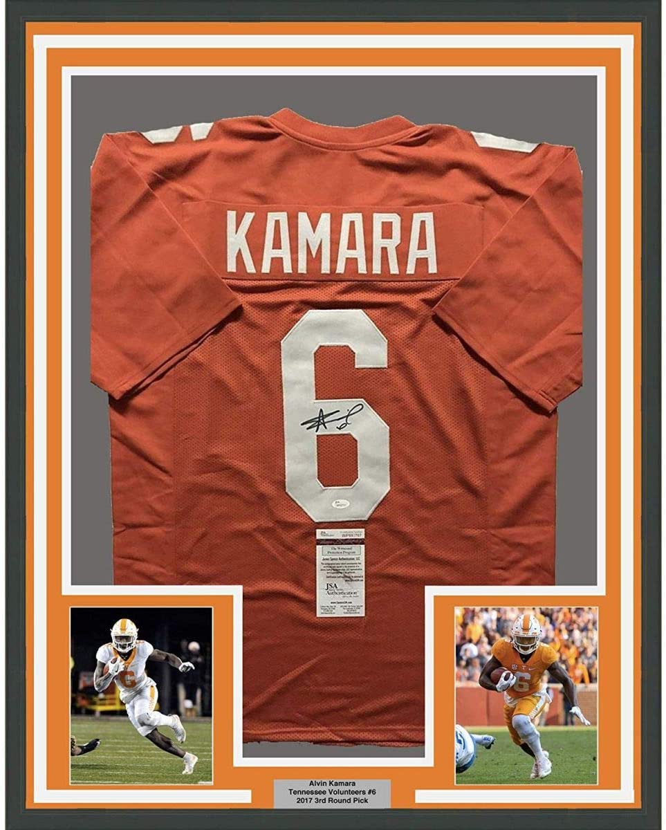 Framed Autographed/Signed Alvin Kamara 35x39 Tennessee Volunteers Orange College Football Jersey JSA COA
