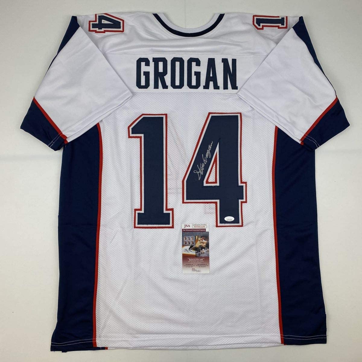 Autographed/Signed Steve Grogan New England White Modern Football Jersey JSA COA