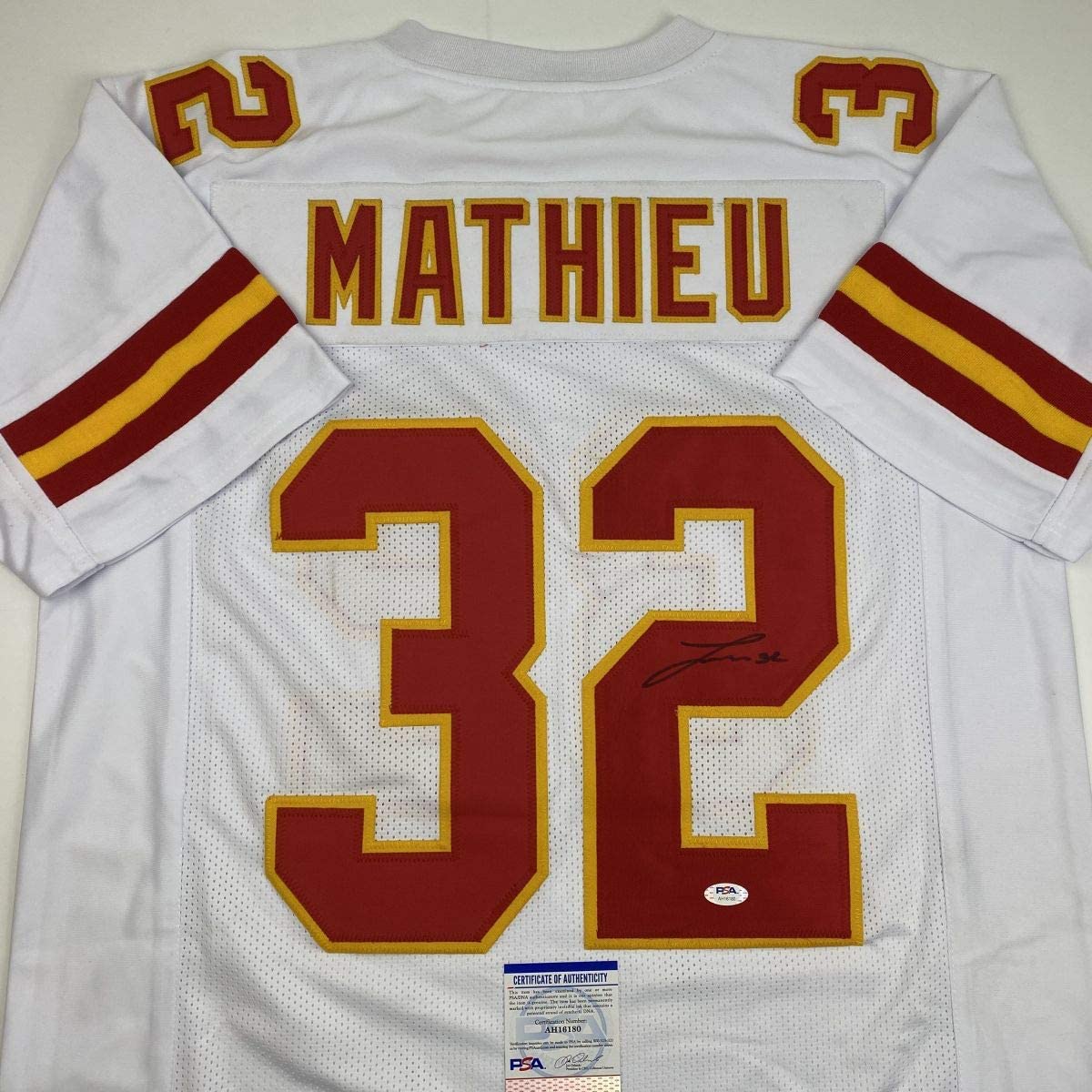 Autographed/Signed Tyrann Mathieu Kansas City White Football Jersey PSA/DNA COA