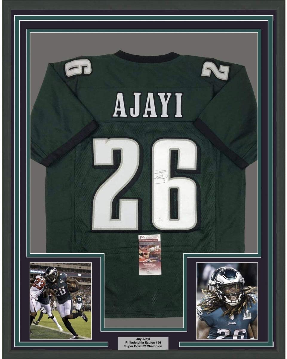 Framed Autographed/Signed Jay Ajayi 35x39#26 Philadelphia Eagles Green Football Jersey JSA COA