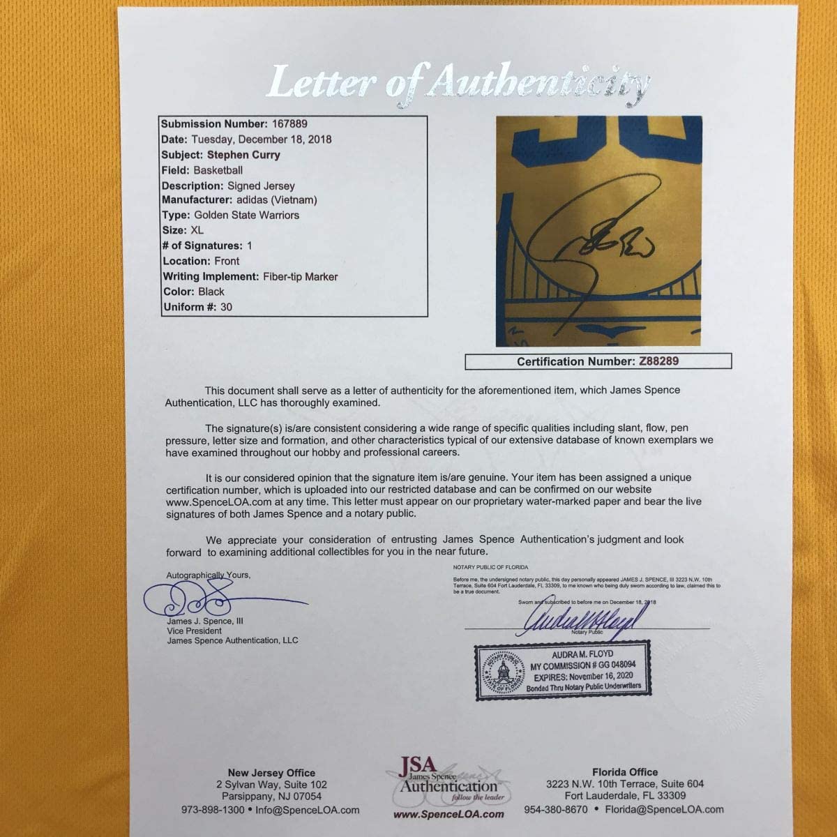Autographed/Signed Stephen Steph Curry Golden State The City Yellow Basketball Jersey JSA COA/LOA