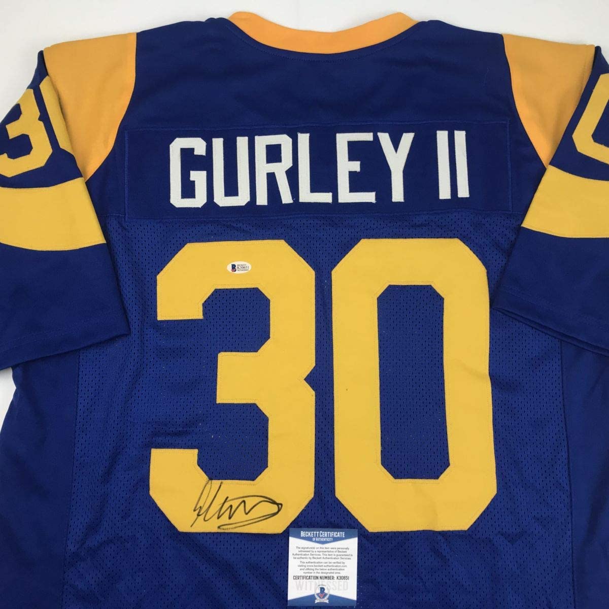 Autographed/Signed Todd Gurley II Los Angeles LA Retro Blue Football Jersey Beckett BAS COA