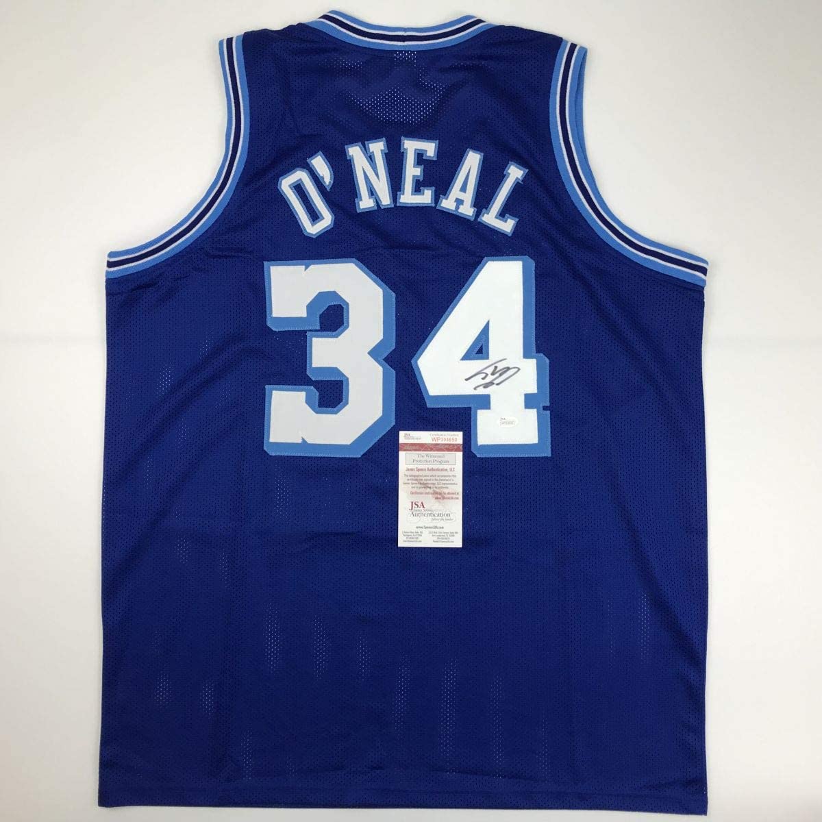 Autographed/Signed Shaquille Shaq O'Neal Los Angeles LA Retro Blue Basketball Jersey JSA COA