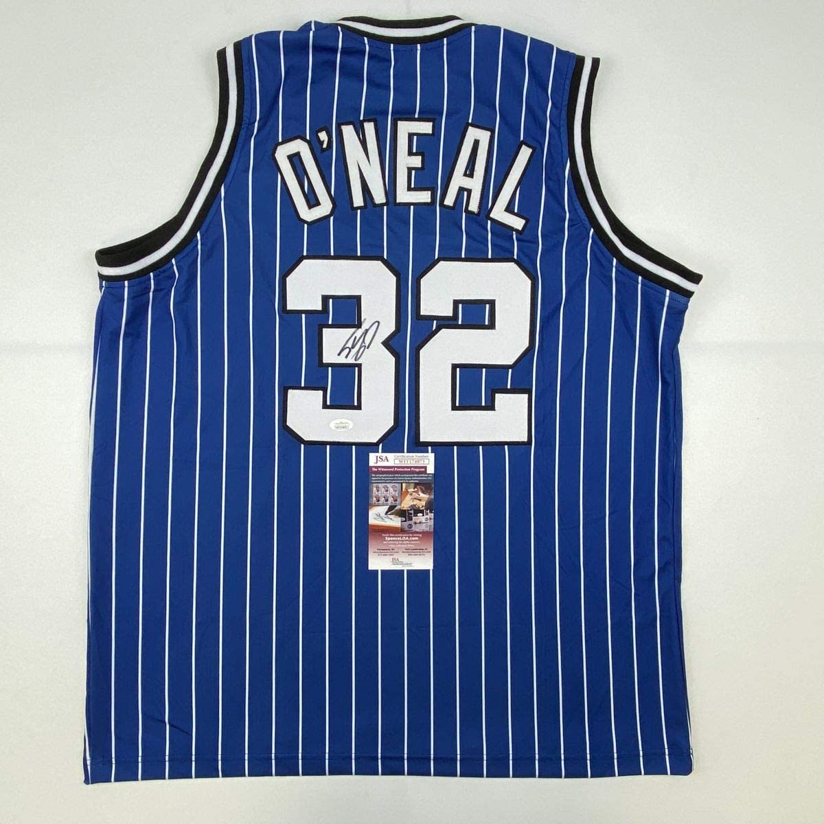 Autographed/Signed Shaquille Shaq O'Neal Orlando Blue Pinstripe Basketball Jersey JSA COA