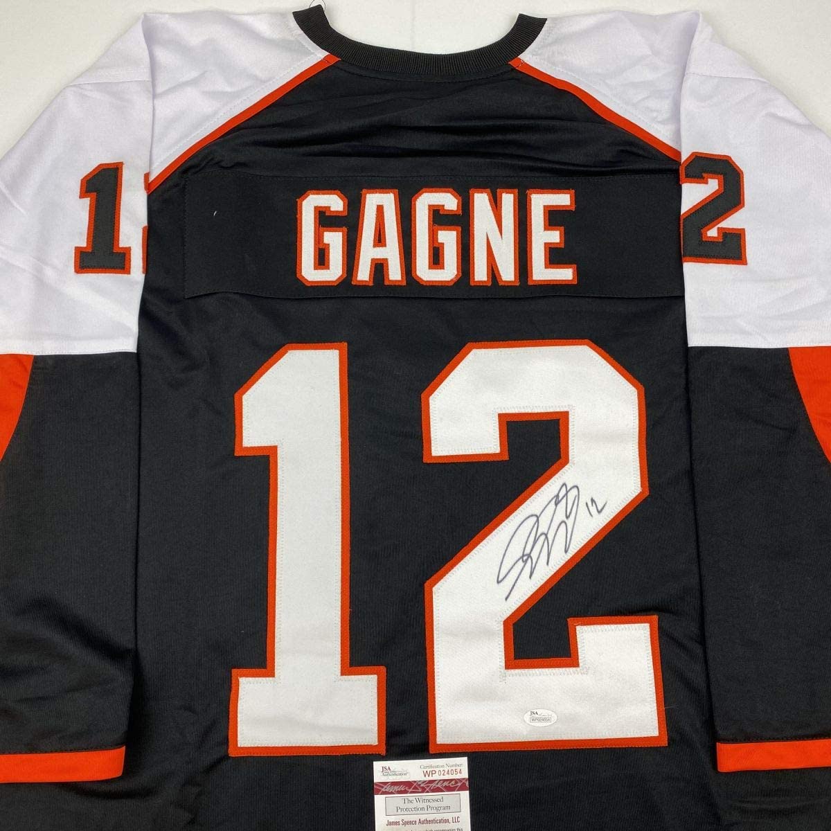 Autographed/Signed Simon Gagne Philadelphia Black Hockey Jersey JSA COA