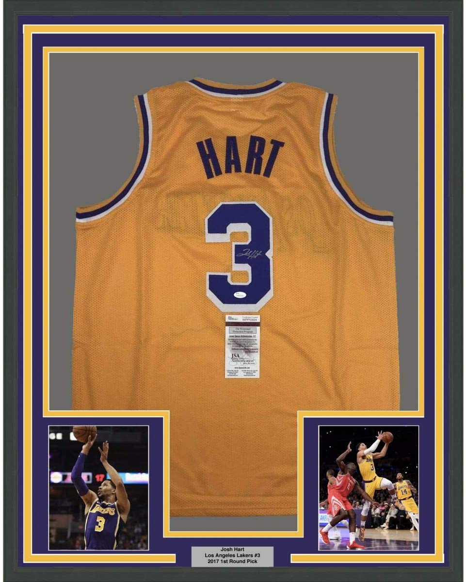 Framed Autographed/Signed Josh Hart 35x39 Los Angeles LA #3 Yellow Basketball Jersey JSA COA