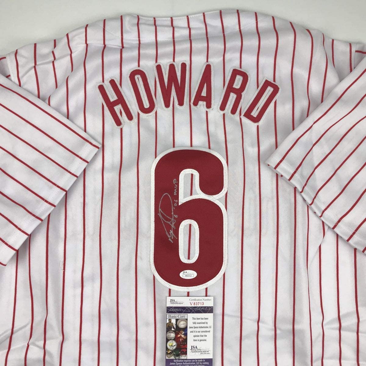 Autographed/Signed Ryan Howard 06 MVP Philadelphia Pinstripe Baseball Jersey JSA COA