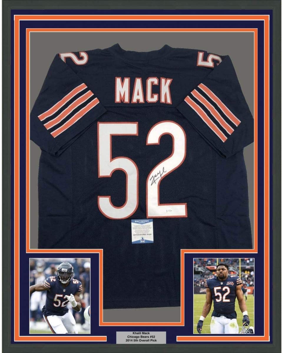 Framed Autographed/Signed Khalil Mack 35x39 Chicago Blue Football Jersey Beckett BAS COA