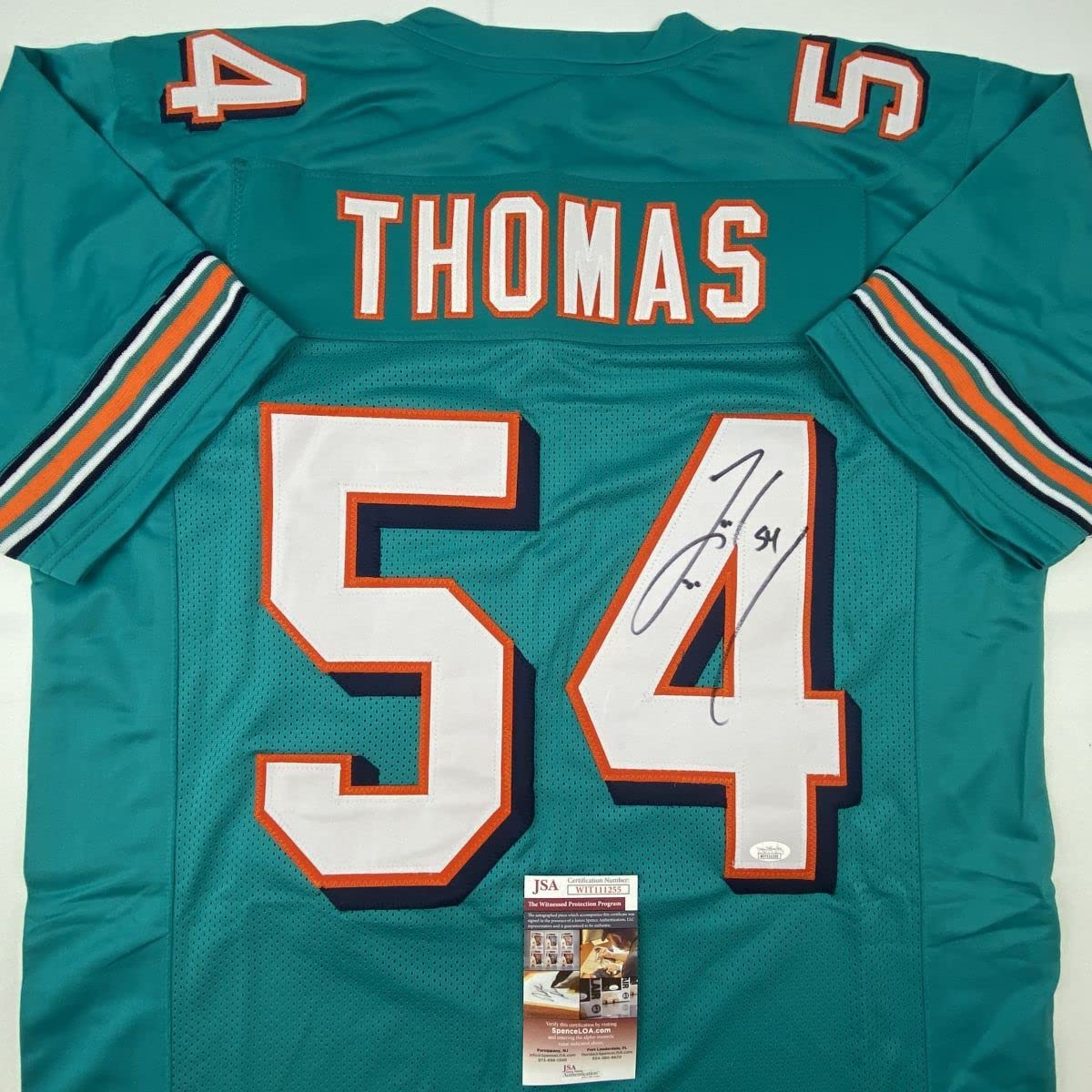 Autographed/Signed Zach Thomas Miami Teal Football Jersey JSA COA