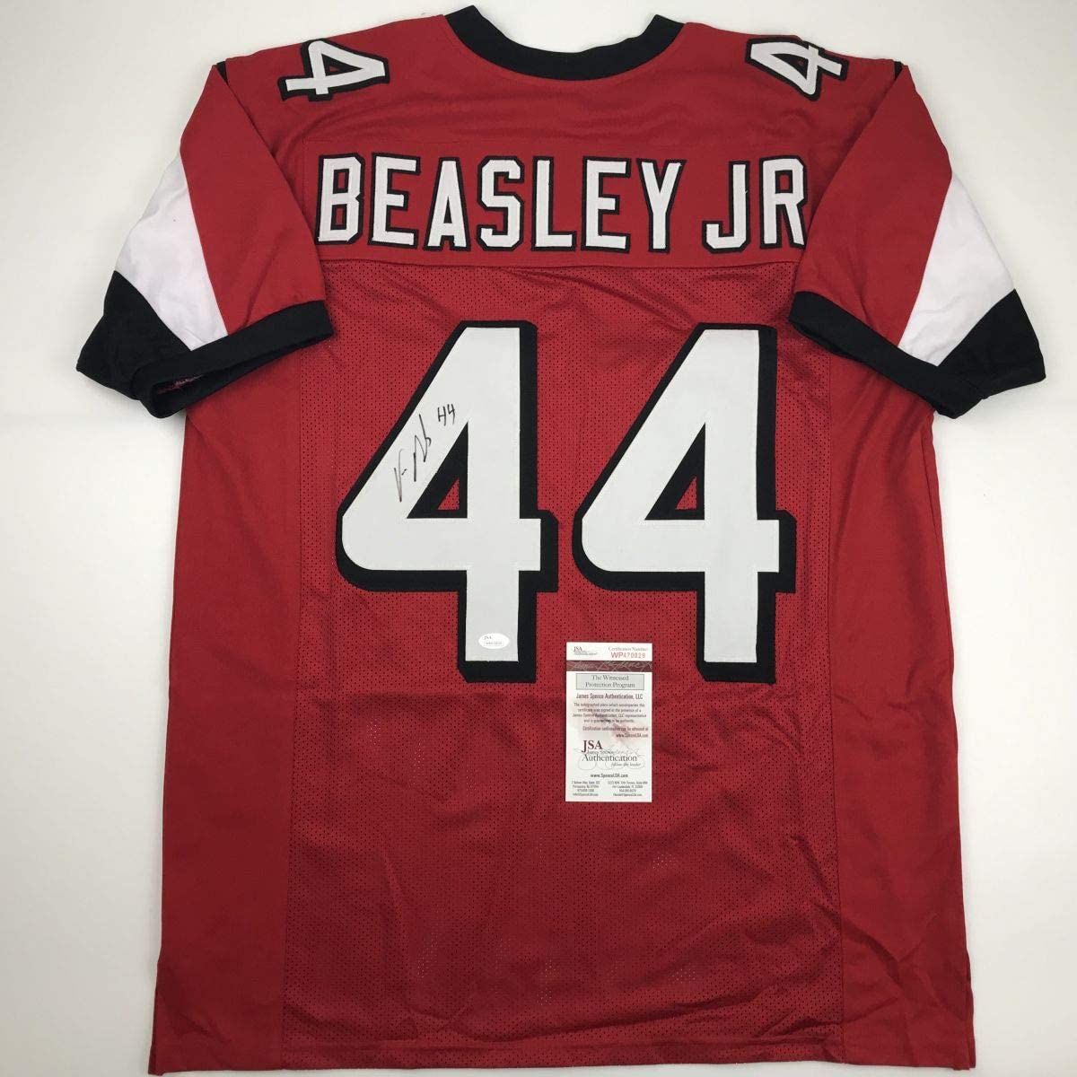 Autographed/Signed Vic Beasley Jr. Atlanta Red Football Jersey JSA COA