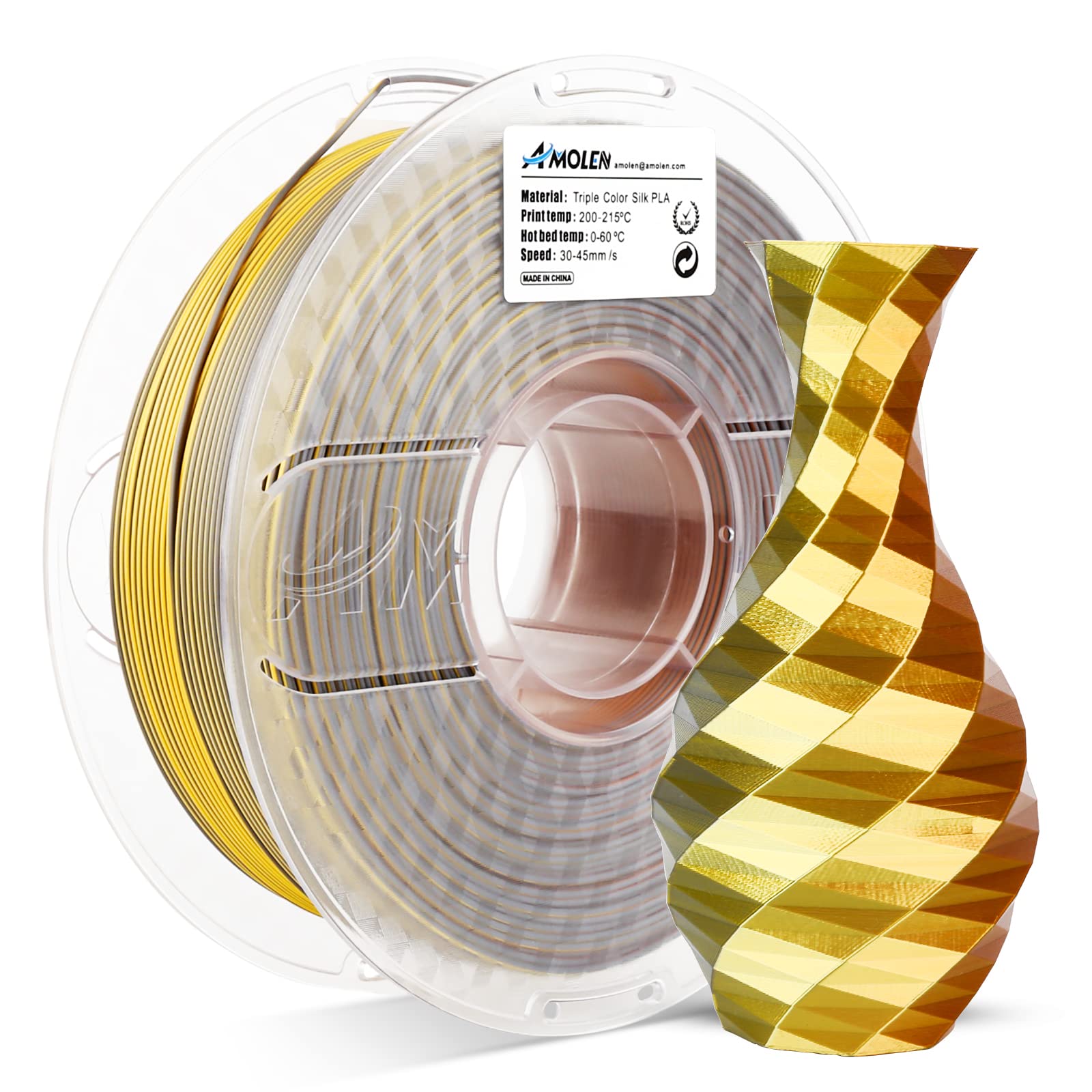 PLA Silk Triple Color 1.75mm, 1KG/2.2LB