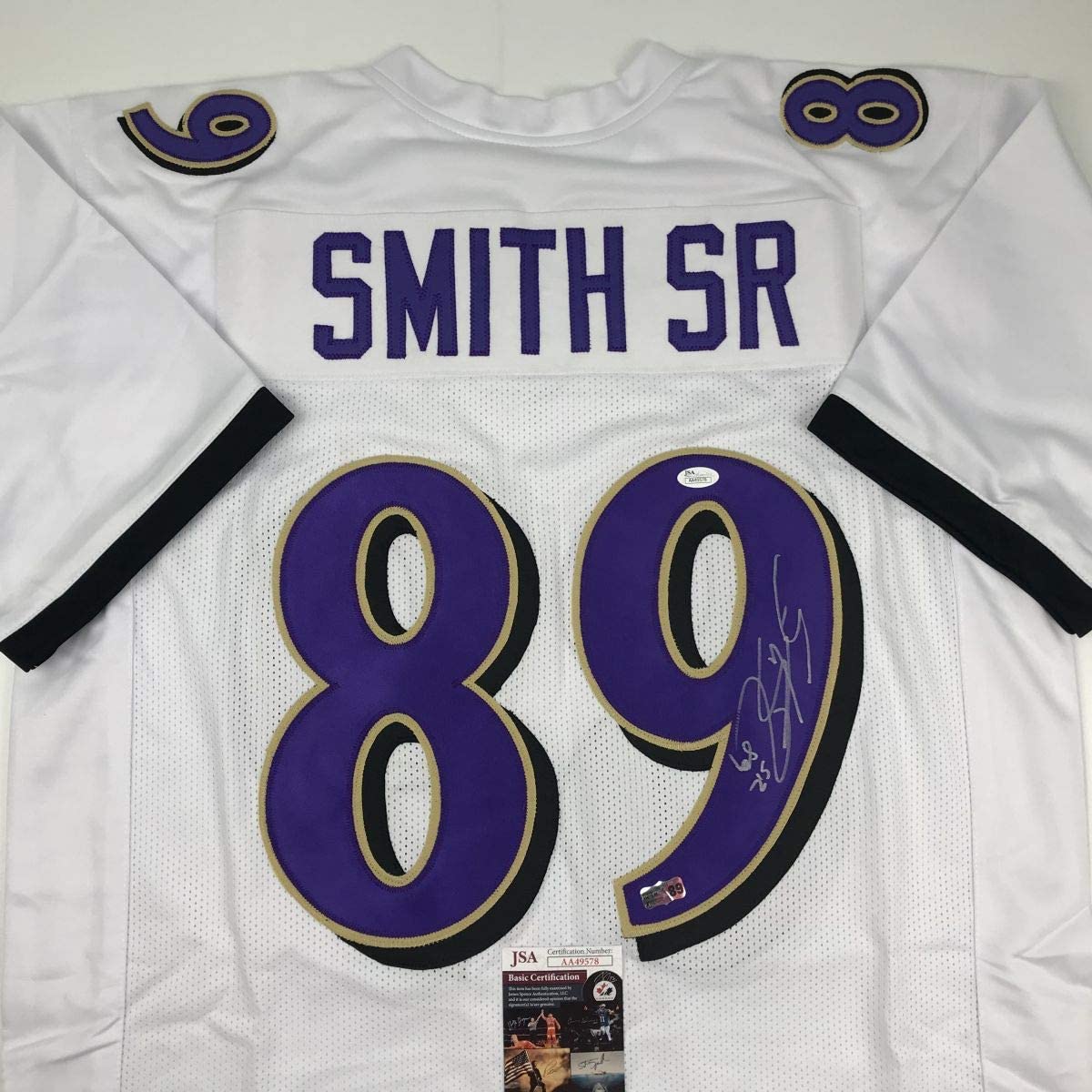 Autographed/Signed Steve Smith Sr. Baltimore White Football Jersey JSA COA
