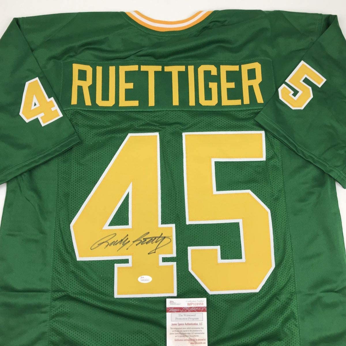 Autographed/Signed Rudy Ruettiger Notre Dame Green College Football Jersey JSA COA