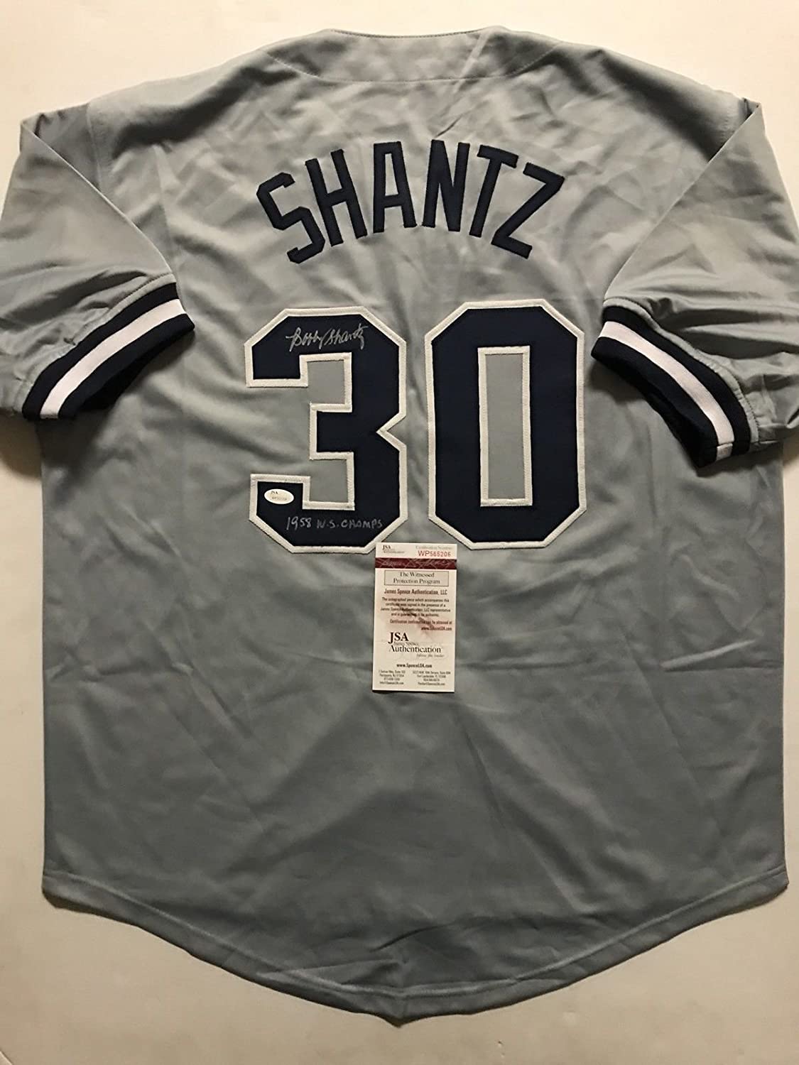 Autographed/Signed Bobby Shantz 1958 WS Champs New York Grey Baseball Jersey JSA COA