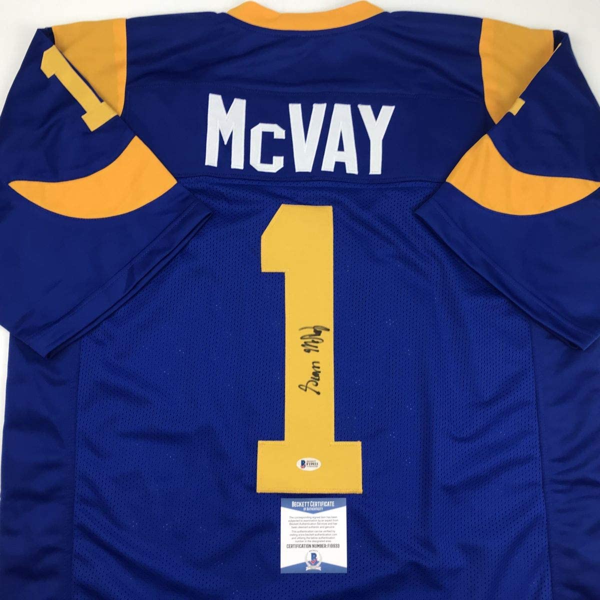 Autographed/Signed Sean McVay Los Angeles LA Retro Blue Football Jersey Beckett BAS COA