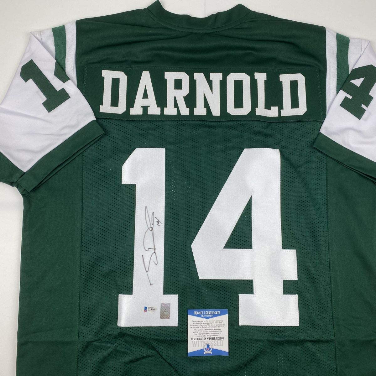 Autographed/Signed Sam Darnold New York Green Rookie Football Jersey Beckett BAS COA