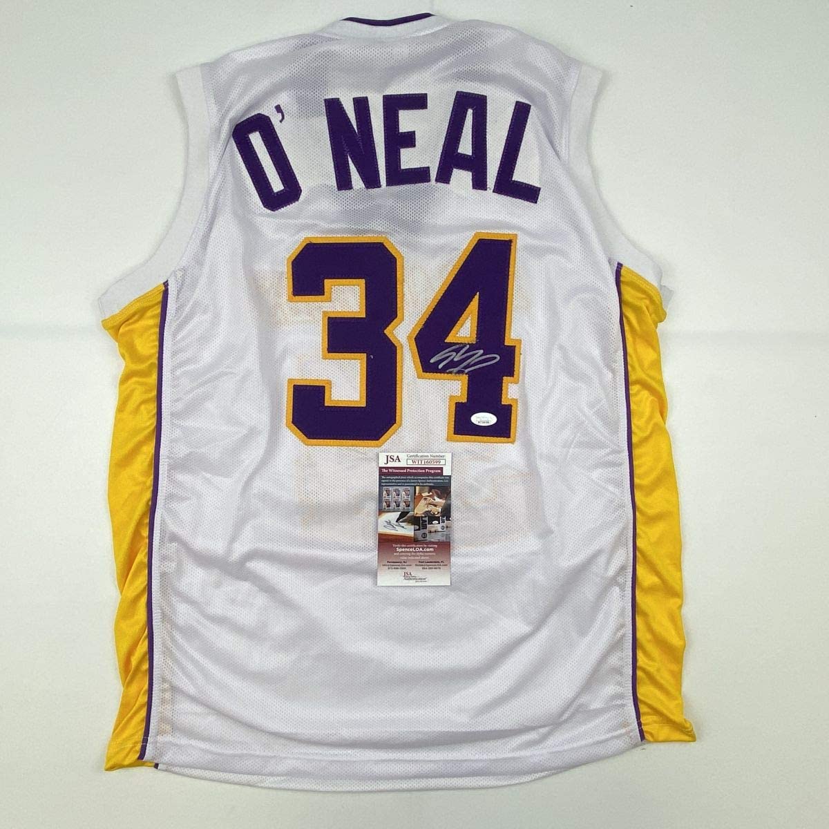 Autographed/Signed Shaquille Shaq O'Neal Los Angeles LA White Basketball Jersey JSA COA