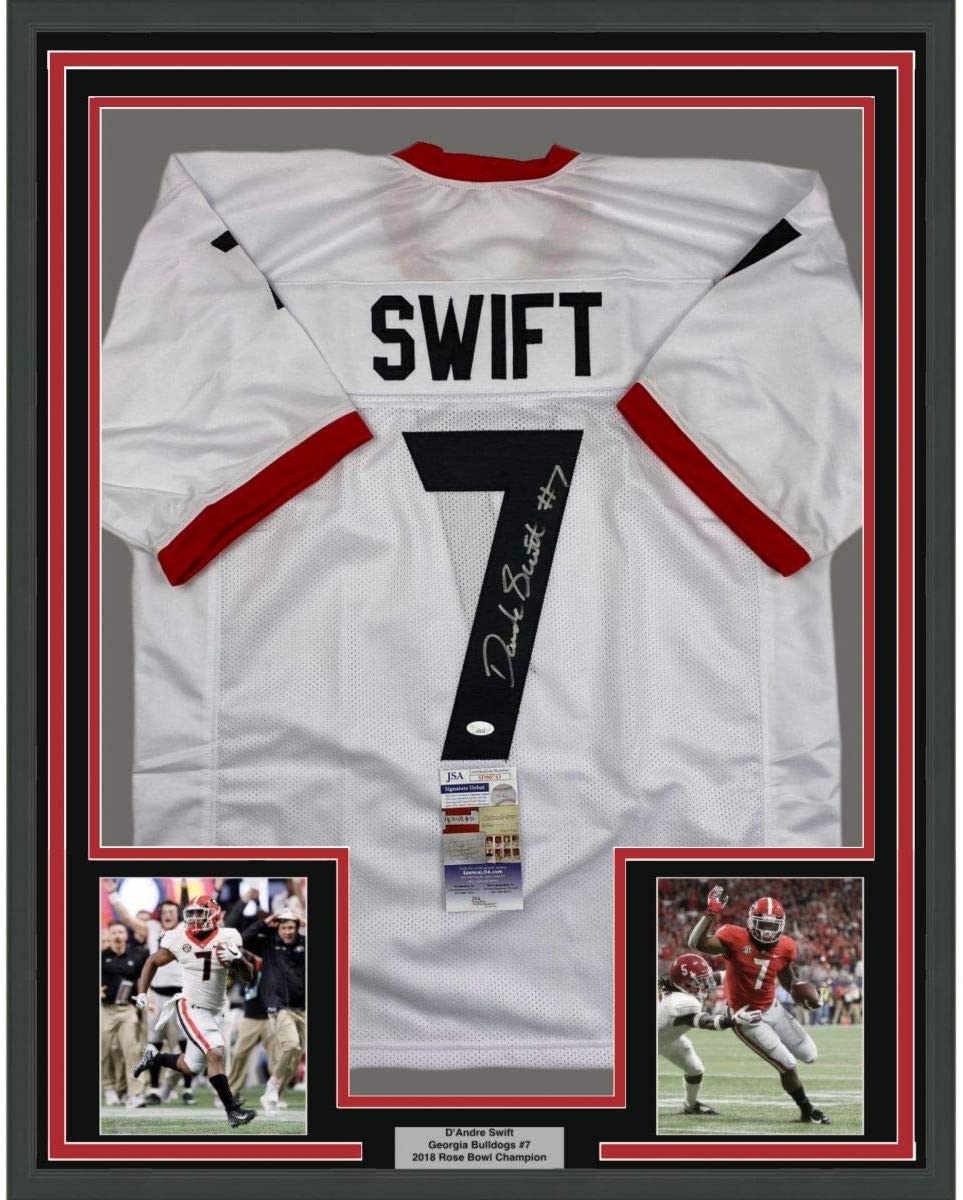 Framed Autographed/Signed D'Andre Swift 35x39 Georgia White College Football Jersey JSA COA