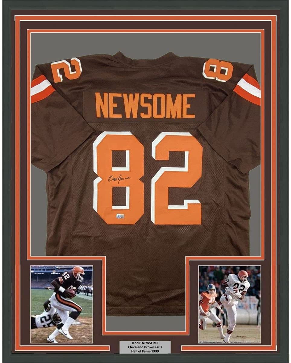 Framed Autographed/Signed Ozzie Newsome 35x39 Cleveland Football Brown Jersey Beckett BAS COA Holo