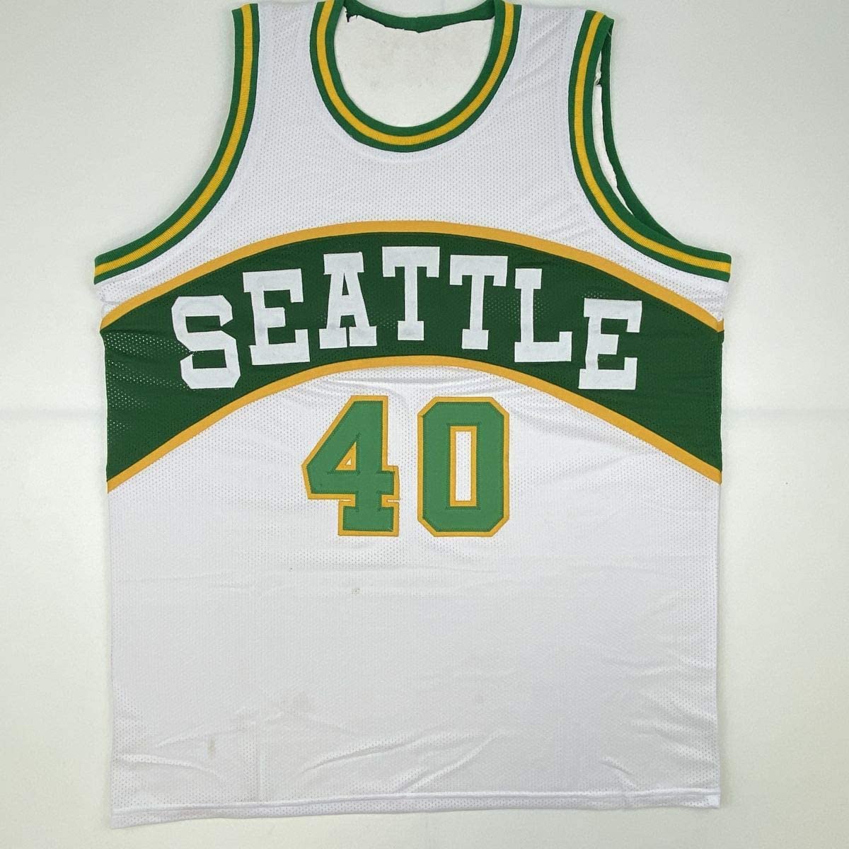 Autographed/Signed Shawn Kemp Seattle White Basketball Jersey JSA COA