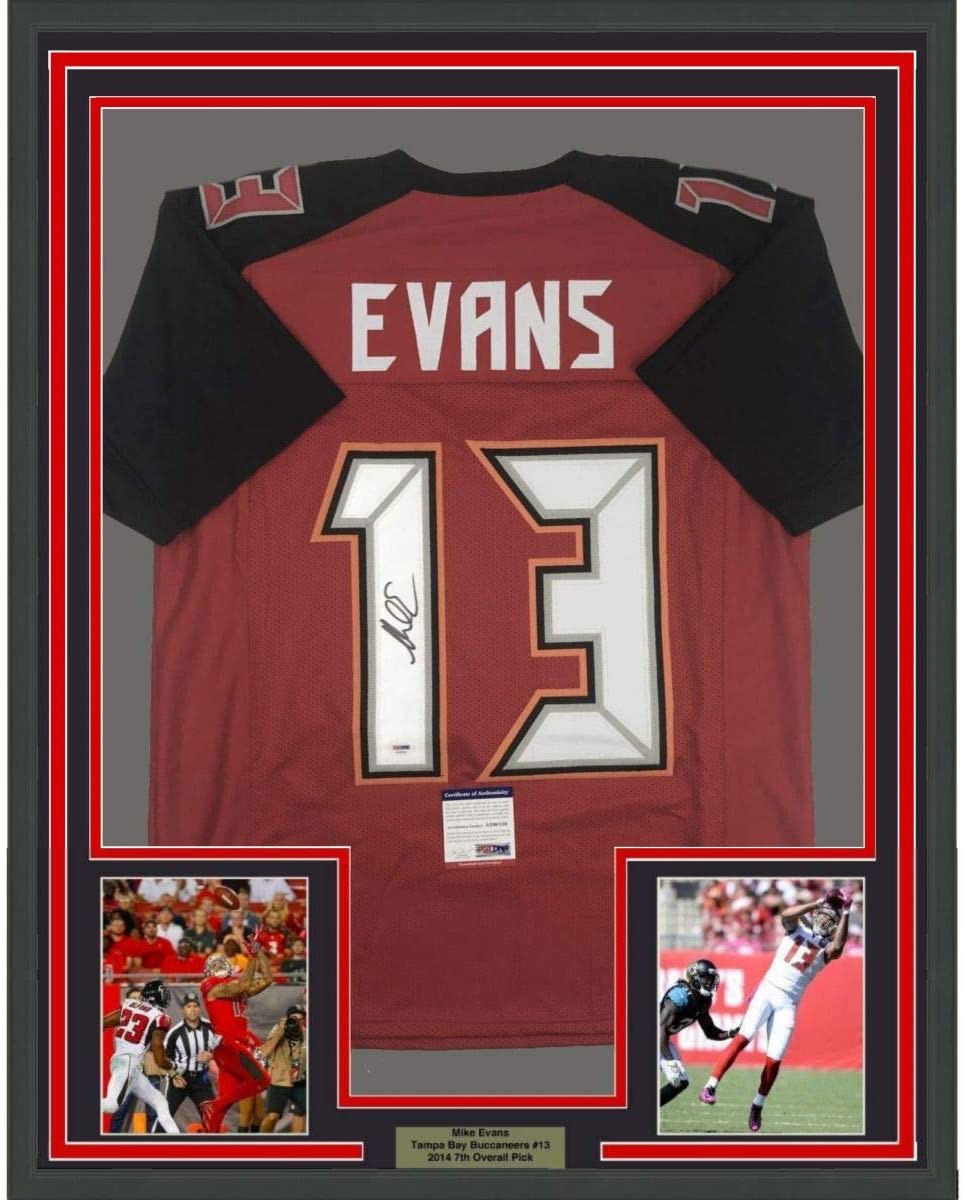 Framed Autographed/Signed Mike Evans 35x39 Tampa Bay Red Football Jersey PSA/DNA COA