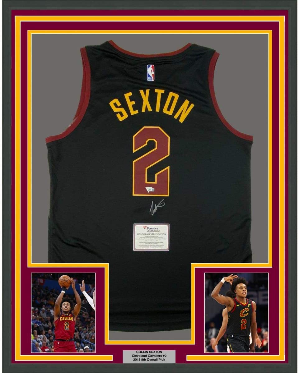 Framed Autographed/Signed Collin Sexton 35x39 Cleveland Cavaliers Black Basketball Jersey Fanatics COA