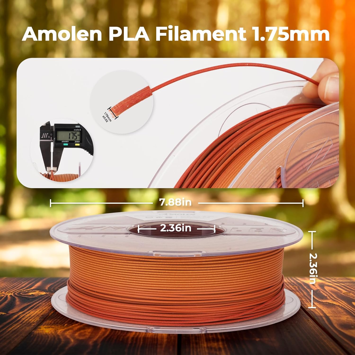 PLA Wood 1.75mm, 1KG/2.2LB