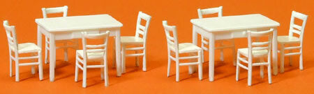 Preiser 17217 HO Scale Table & Chairs -- 2 Tables & 8 Chairs (white)