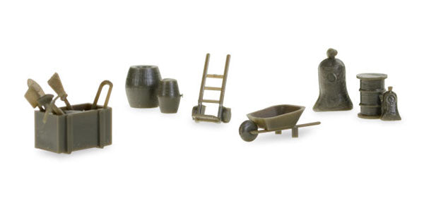 Herpa 745840 1/87 Scale Camp Tools 144 pieces Wheelbarrows hand trucks barrels