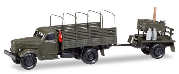 Herpa 746137 HO Scale Zil 157 Cargo/Personel Truck w/Field Kitchen -- Warsaw Pact (green)
