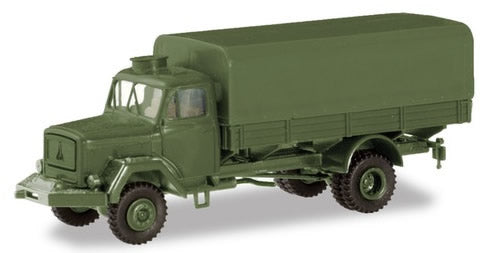 Herpa 746632 HO Scale Magirus A 6500 Truck Low-Side Truck - Assembled -- Olive
