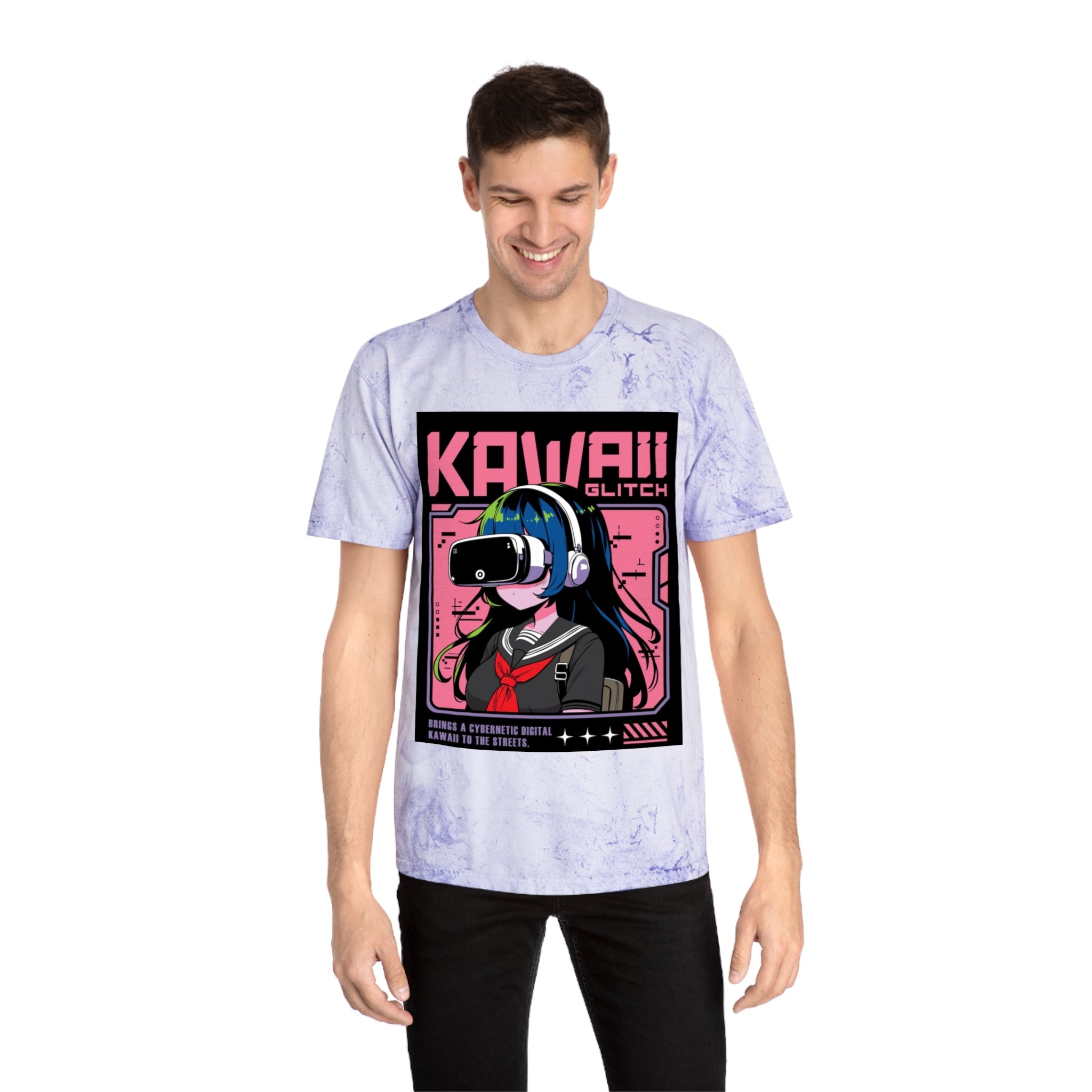 Kawaii Glitch T-Shirt, Anime Fan Apparel, Retro VR Graphic Tee, Unisex Casual Wear, Gamer Gift, Unique Color Blast Shirt