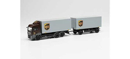Herpa 313667 HO Scale MAN TGS LX Box Truck with Trailer - Assembled -- UPS (brown, gray)