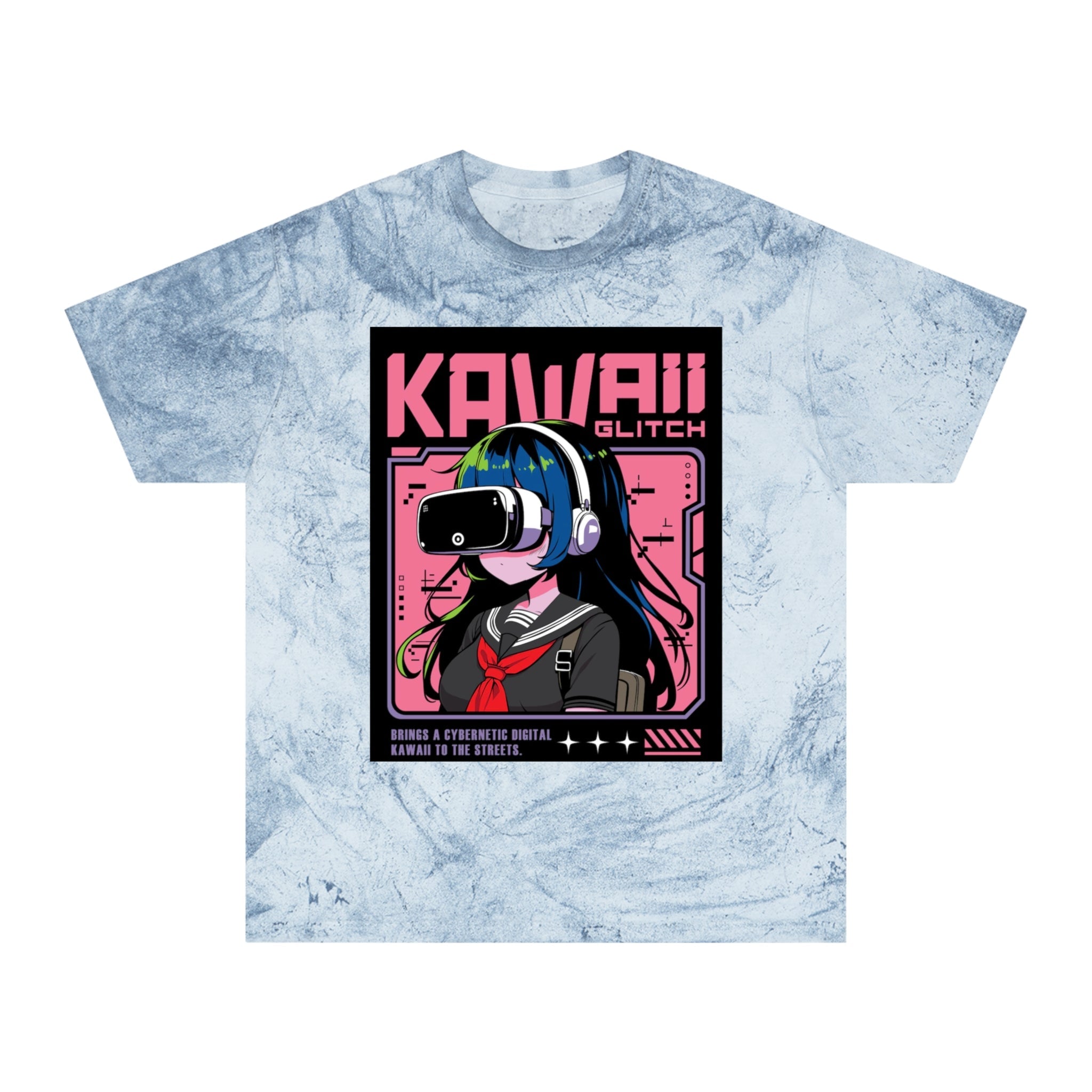 Kawaii Glitch T-Shirt, Anime Fan Apparel, Retro VR Graphic Tee, Unisex Casual Wear, Gamer Gift, Unique Color Blast Shirt