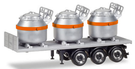 Herpa 76838 HO Scale Tri-Axle Highboy Trailer with Aluminum Pot Load - Assembled -- Silver