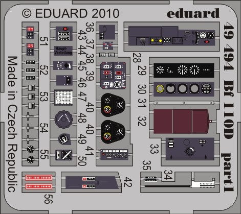 Eduard 49494 1/48 Aircraft- Bf110D Interior for DML (Painted Self Adhesive)