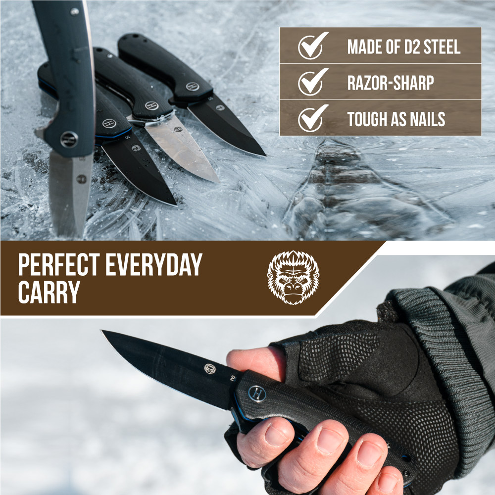 The Peasant Folding Pocket Knife Giftset for Men and Women (Silver and Black)