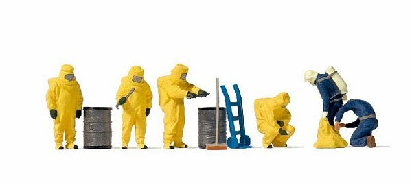 Preiser 10733 HO Scale Firemen pkg(6) -- Wearing Yellow Hazmat Suits