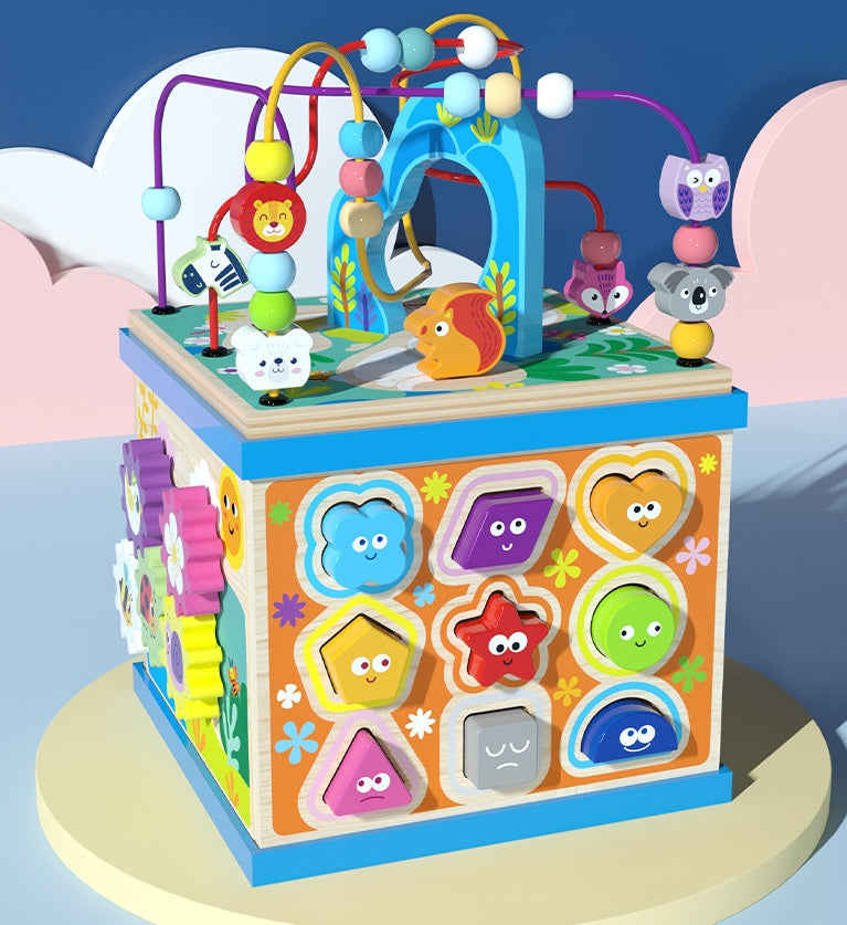 Wooden Activity Cube Toy – Multi-Functional Bead Maze and Educational Play Center