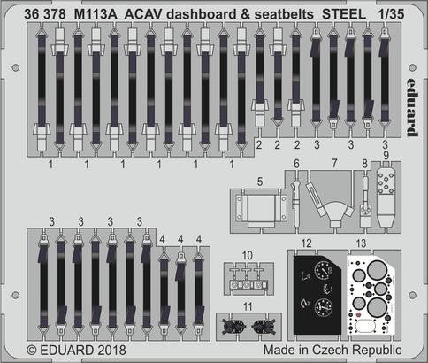 Eduard 36378 1/35 Armor- M113A ACAV Dashboard & Seatbelts Steel for AFV (Painted