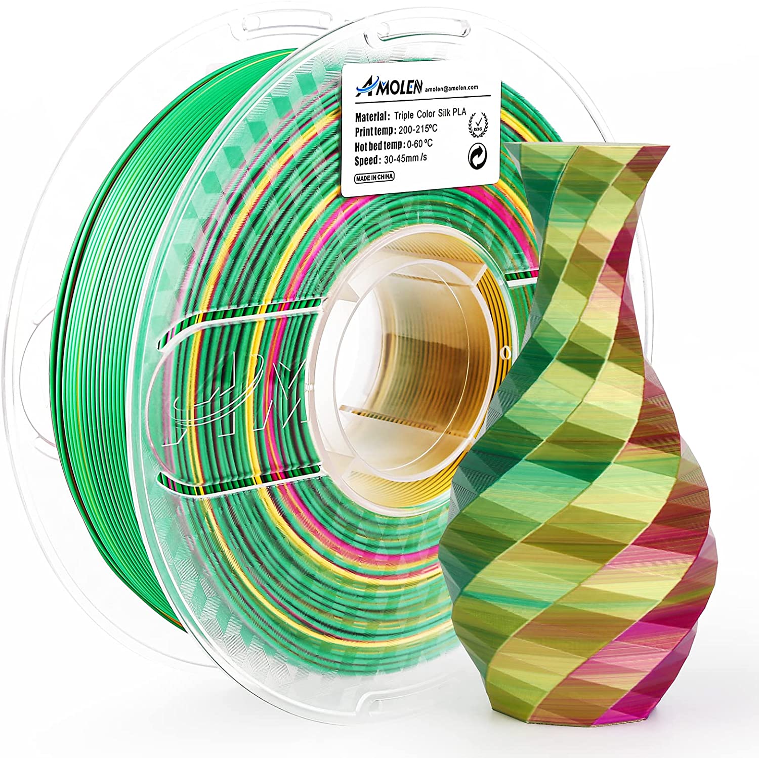 PLA Silk Triple Color 1.75mm, 1KG/2.2LB