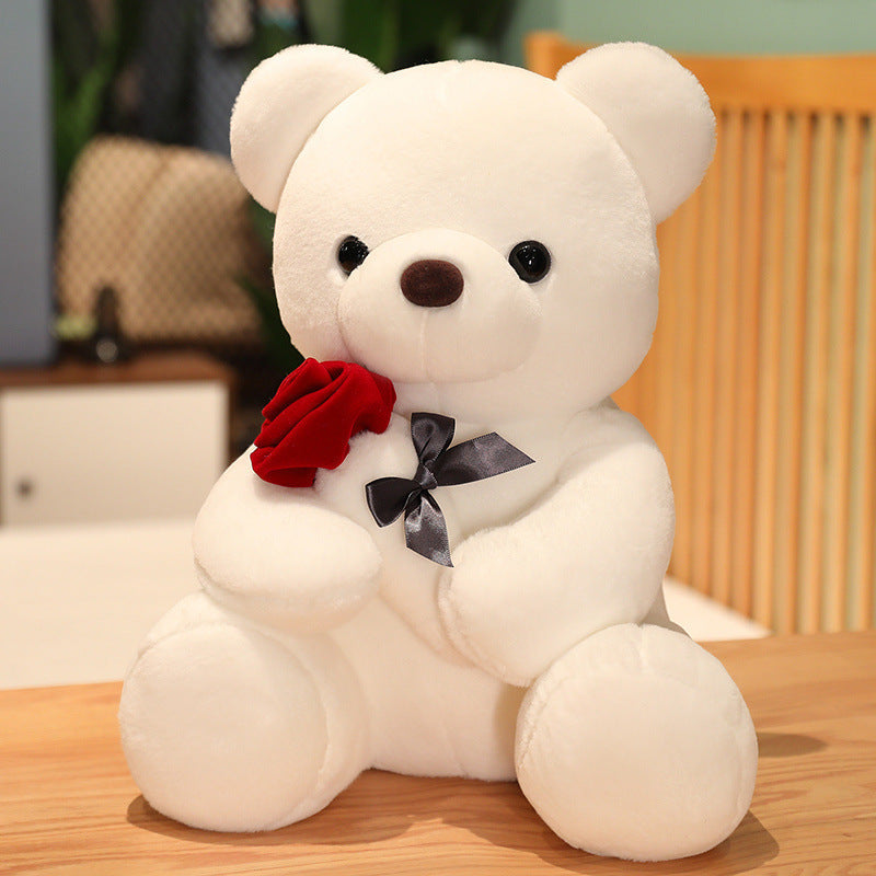 Plush Rose Teddy Bear – Soft Stuffed Animal Pillow Doll